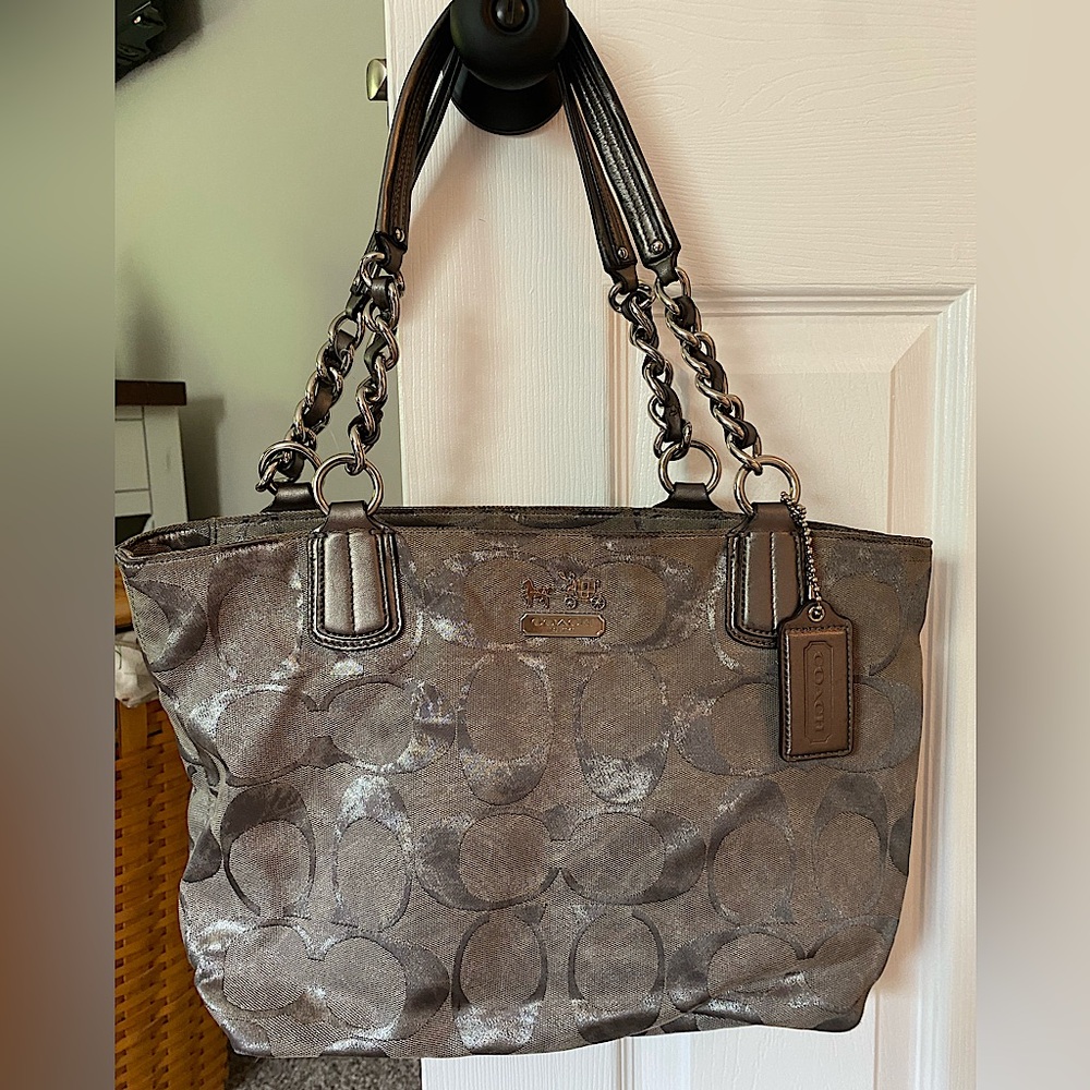 Coach silver/gray shimmer tote